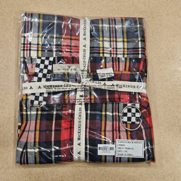 MACKENZIE CHILDS WOVEN TARTAN PLAID COURTLY CHECK 100% COTTON COOKING CHEF APRON - Picture 1 of 5